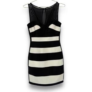 BCBGMaxazria Black White Stripe Satin Mesh Mini Cocktail Dress, Size 2 Y2K VTG